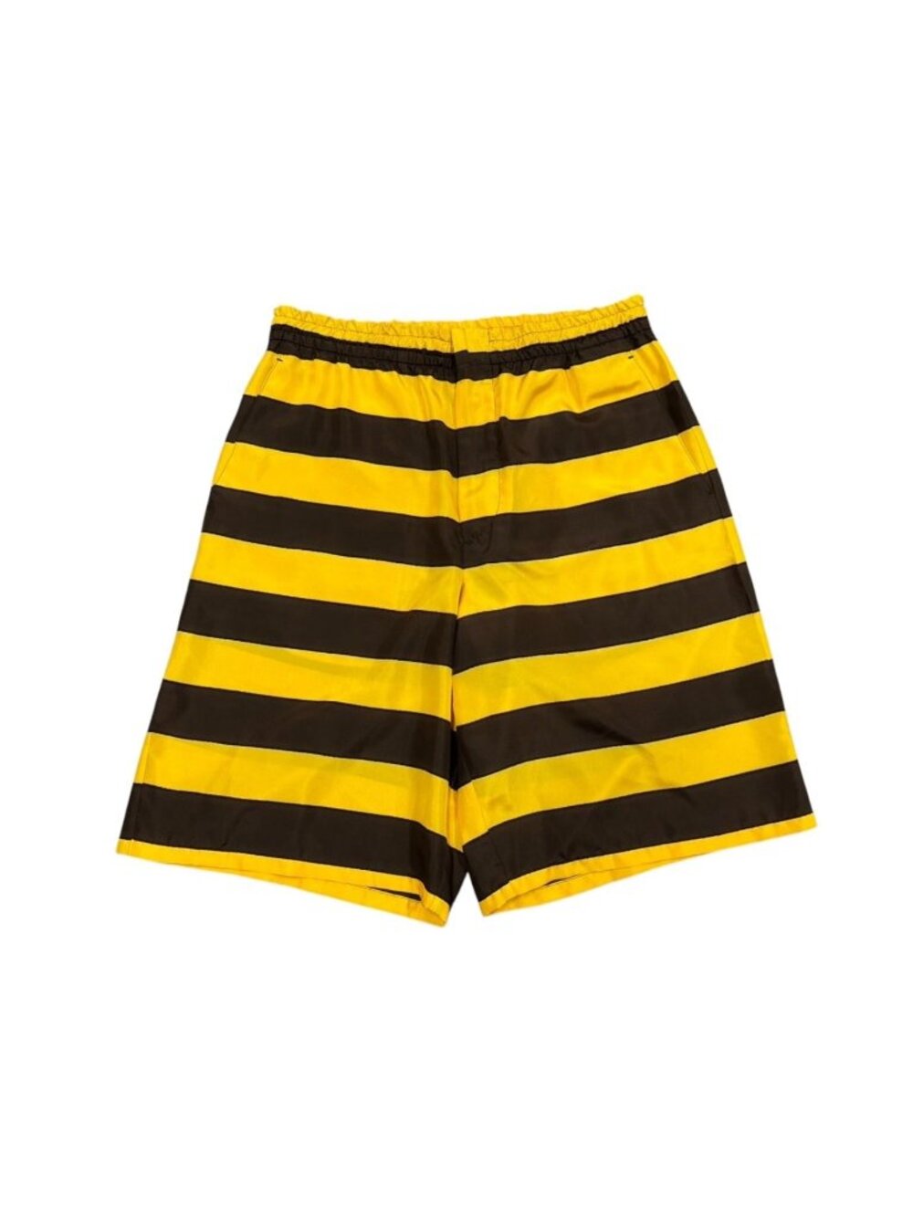 Prada Border Silk Shorts S Yellow Brown Triangle Patch